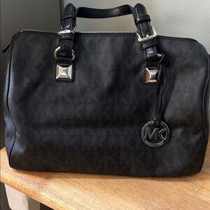 Michael Kors Black Grayson Satchel with Silver Details
